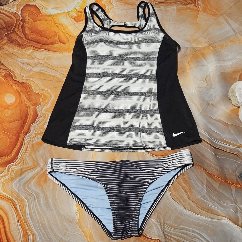 Nike Tankini Womens Swimsuit 2 Piece Black White Small Top Medium Bottom